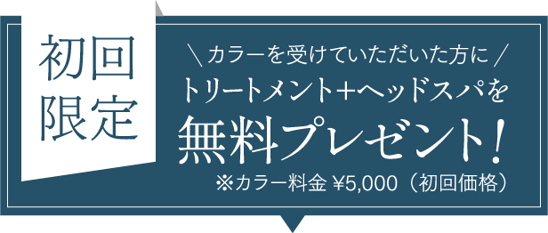 初回限定カラーを受けていただいた方にトリートメント＋ヘッドスパを無料プレゼント！